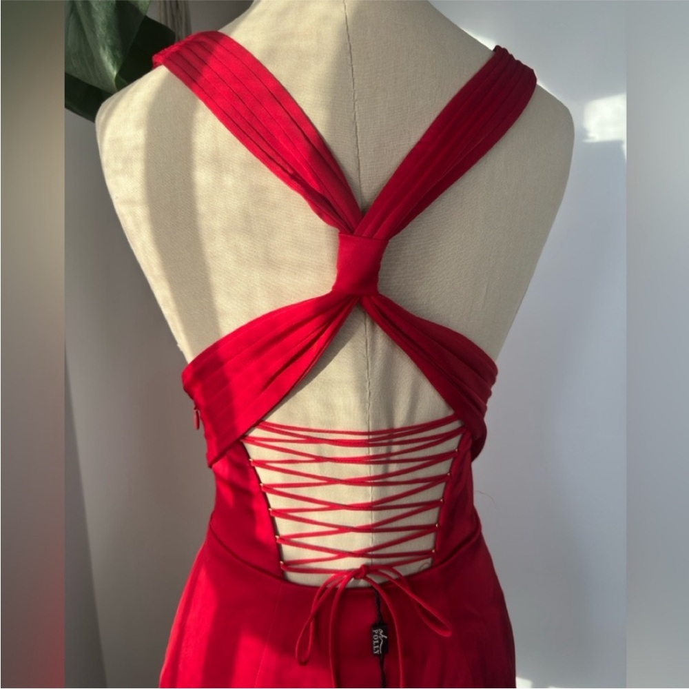 🆕 NWT Oh Polly HalterNeck Lace-Up A-Line Mini Dress in Scarlet Red Sz 4